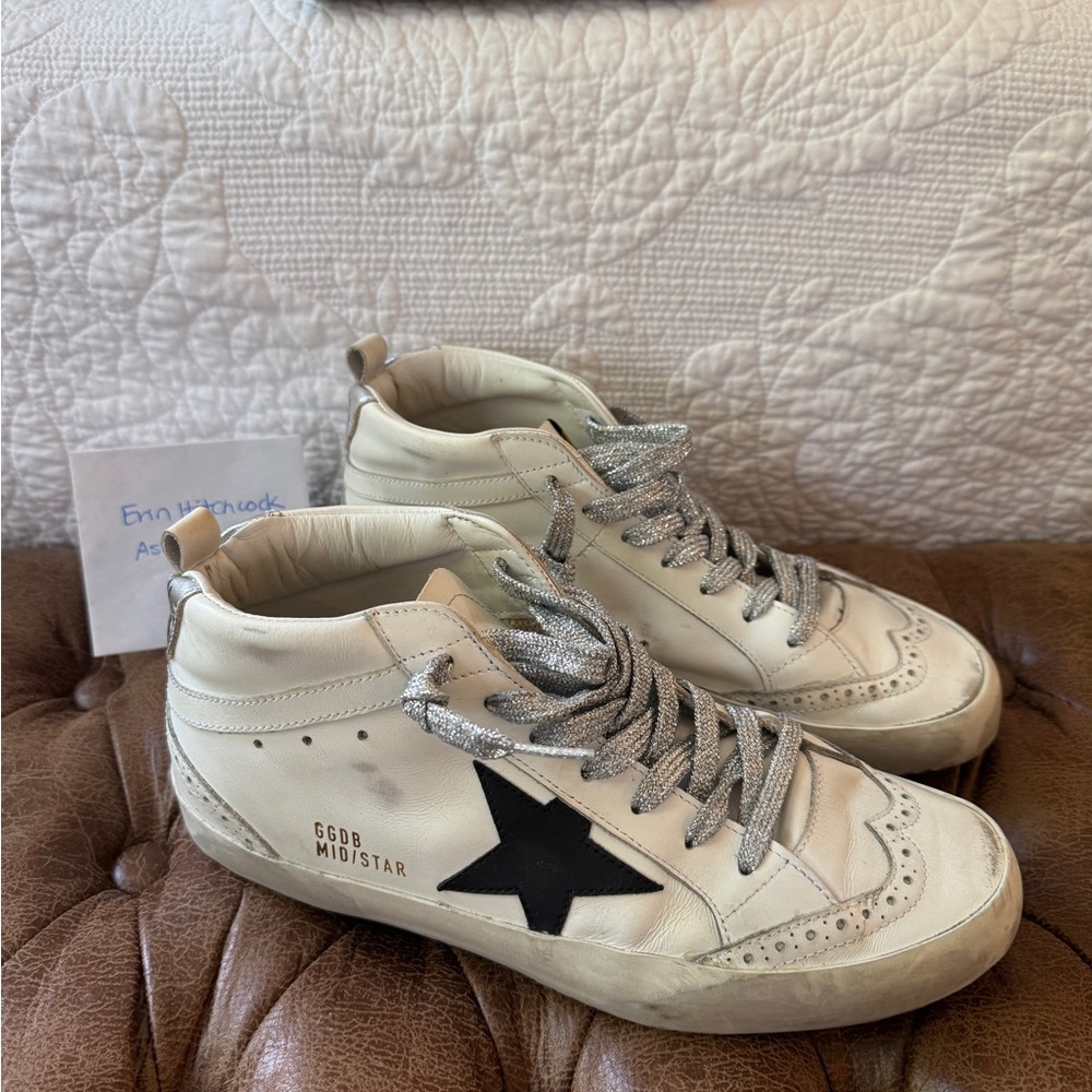Golden Goose Mid Star White Sneakers with Black Star